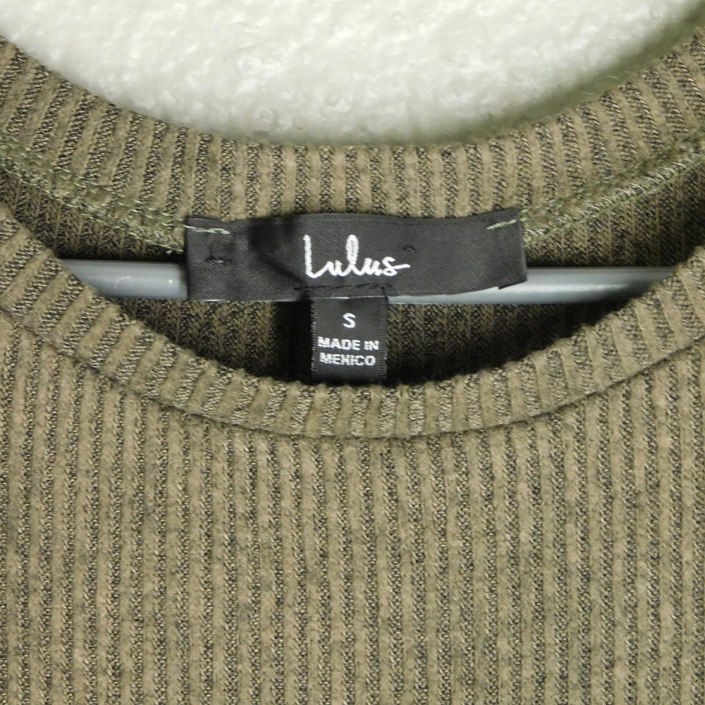 Lulus Skater Dress Womens S Olive Green Ribbed Knit Long Sleeve Sharkbite Hem - Picture 5 of 9